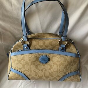 Coach Beige and Light Blue Shoulder Bag